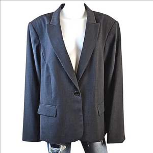 Calvin Klein Grey Stretch Notched Lapel Single Button Jacket Blazer Size 24W